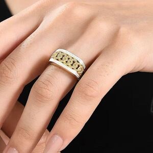 18K Gold Vermeil Curb Ring with Yellow Diamond Accents– Bold Texture, Luxe Shine